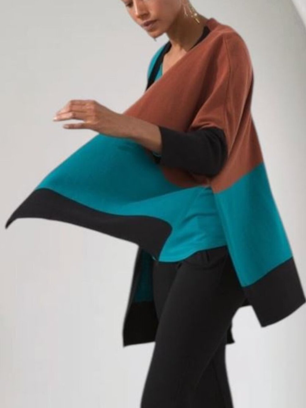 Chicos Womens Sweater Cardigan/Ruana Open Color Block‎ S/M